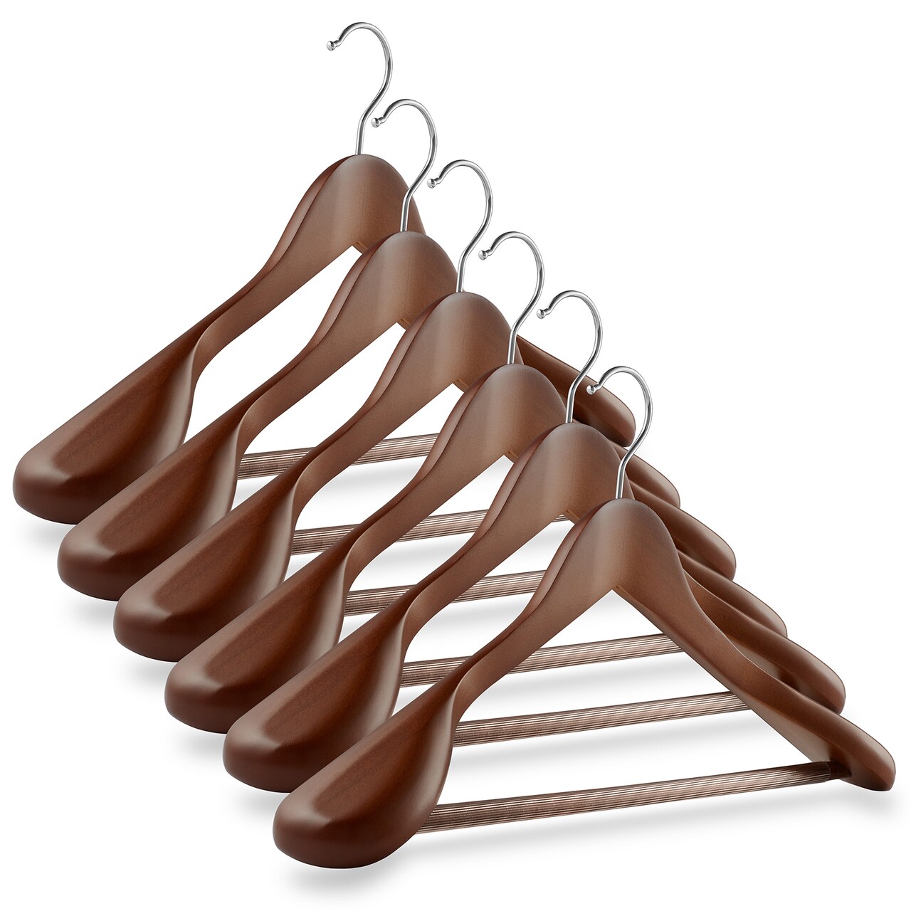 Casafield - 6 Wide Shoulder Wooden Suit Hangers - Premium Lotus Wood, Non-Slip Pant Bar & Chrome Swivel Hook for Dress Clothes, Coats, Jackets, Pants, Shirts, Skirts